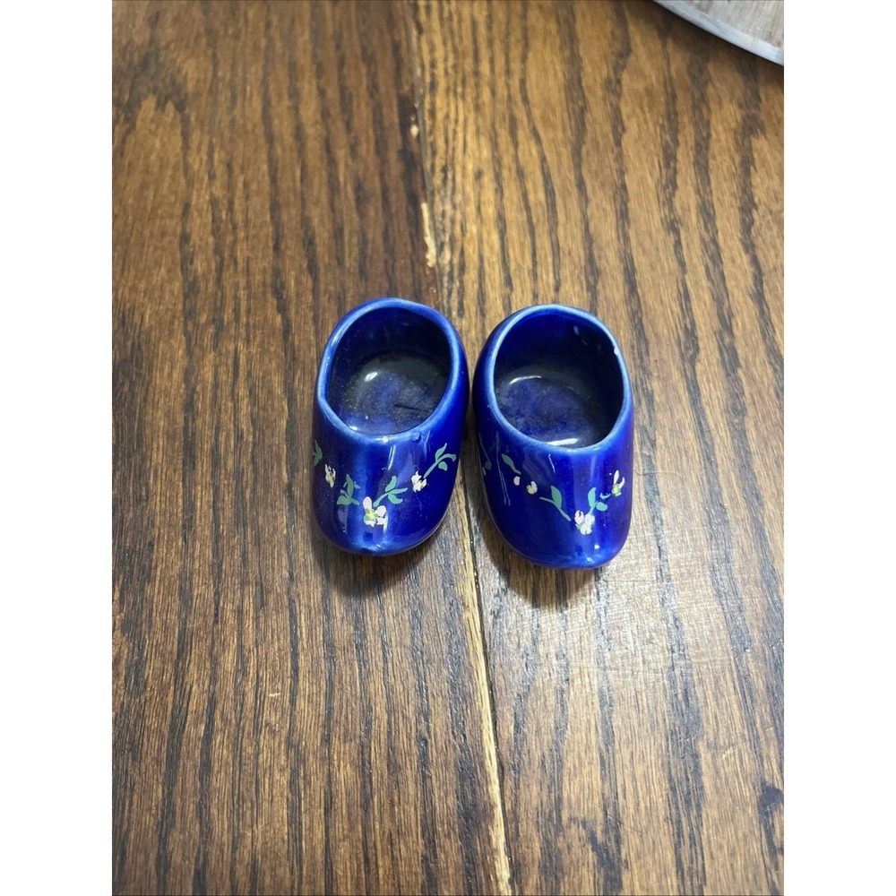 Dutch Cobalt Blue Hand Painted Ceramic Clog Figurine Collectible